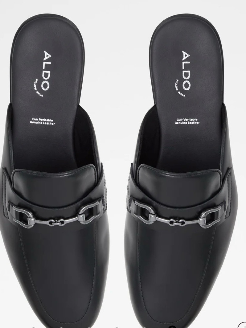 Aldo Glaeron Black Leather Horsebit Mules Size 8